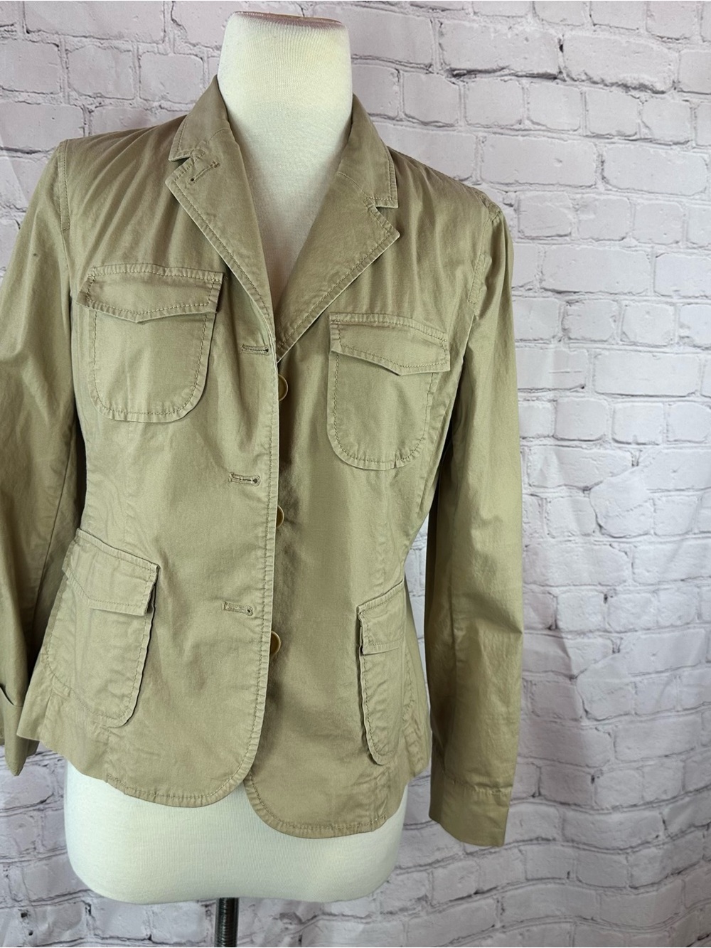 Talbots petite khaki Tailored Safari utility Blazer jacket women 8p neutral